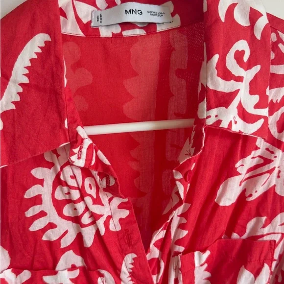 Mango Red & White Print Patterned Mini Dress in 100% Cotton with Pockets - Picture 10 of 14
